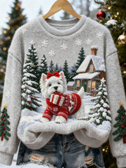 Women’s Retro Animal Christmas Art Print Casual Flannel Top A / S