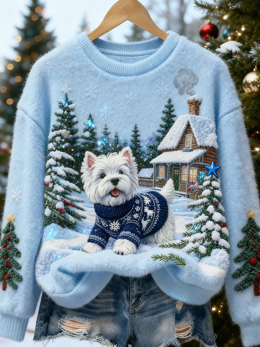 Women’s Retro Animal Christmas Art Print Casual Flannel Top A / S