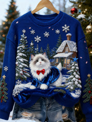 Women’s Retro Animal Christmas Art Print Casual Flannel Top A / S