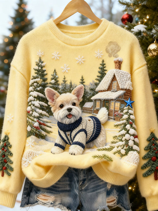 Women’s Retro Animal Christmas Art Print Casual Flannel Top A / S