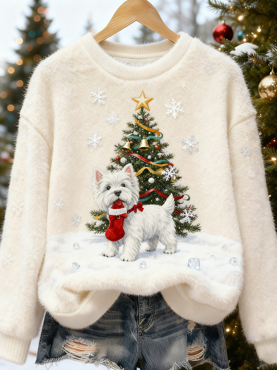 Women’s Retro Animal Christmas Art Print Casual Flannel Top A / S
