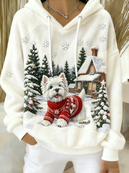 Women’s Retro Animal Art Print Comfortable Flannel Hooded Sweatshirt A / S