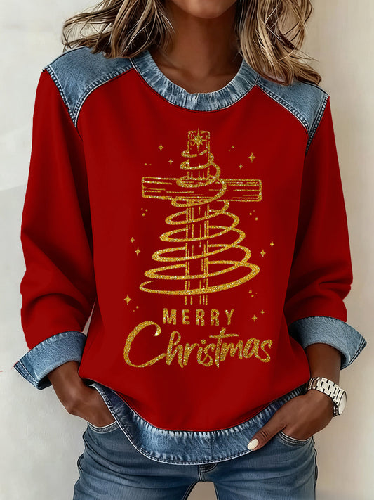 Women’s Christmas Pattern Patchwork Art Sweatshirt