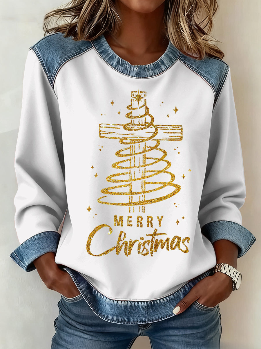 Women’s Christmas Pattern Patchwork Art Sweatshirt White / S