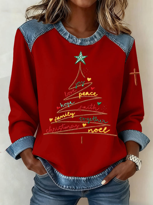 Women’s Christmas Pattern Patchwork Art Sweatshirt Red / S