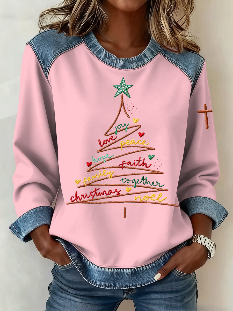 Women’s Christmas Pattern Patchwork Art Sweatshirt Pink / S