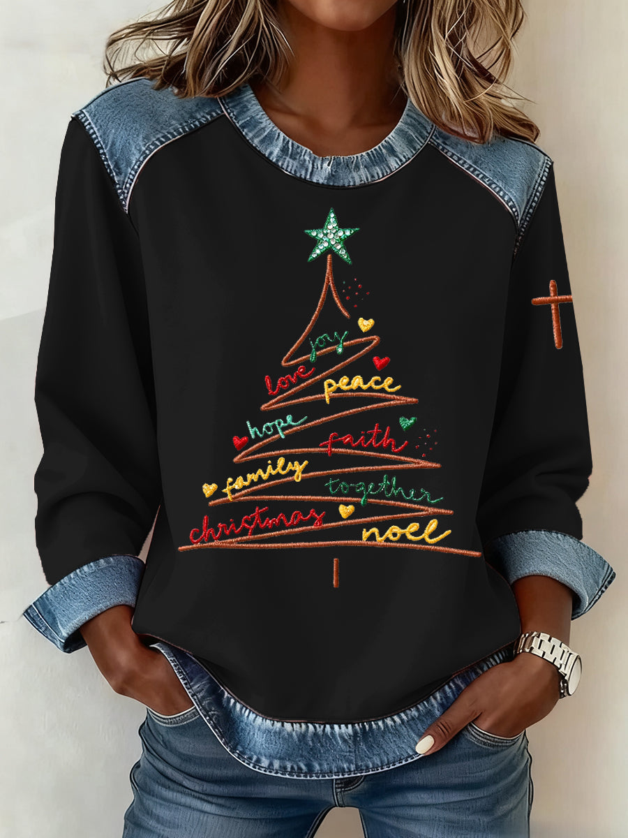Women’s Christmas Pattern Patchwork Art Sweatshirt Black / S