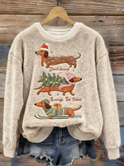 Women’s Cute Christmas Dachshund Pattern Flannel Hoodie As picture / S