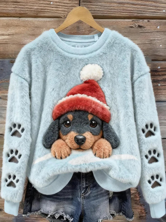 Women’s Retro Animal Christmas Art Print Casual Flannel Top A / S