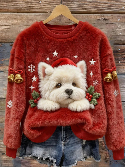 Women’s Retro Animal Christmas Art Print Casual Flannel Top A / S