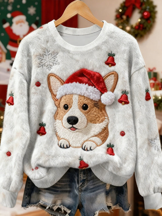 Women’s Vintage Christmas Dog Printed Flannel Sweatshirt As picture / S