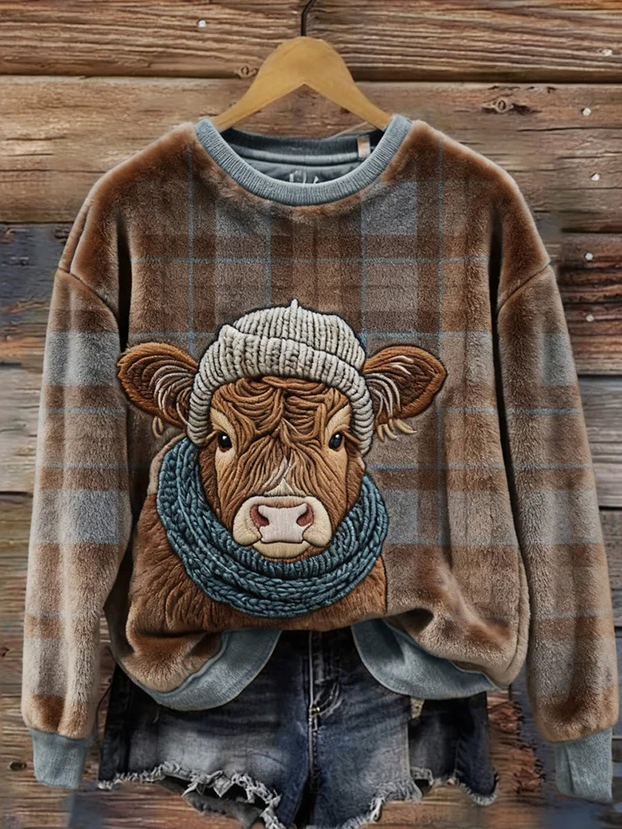 Women’s Retro Animal Christmas Art Print Casual Flannel Top A / S