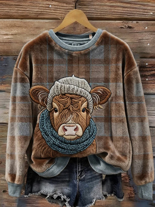Women’s Retro Animal Christmas Art Print Casual Flannel Top A / S