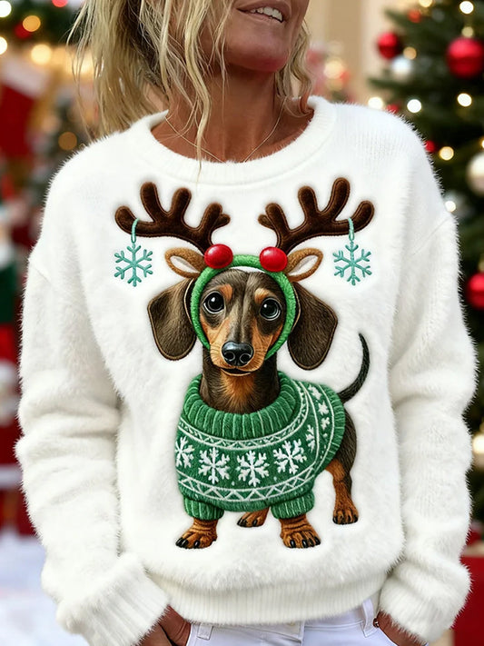 Women’s Retro Animal Christmas Art Print Casual Flannel Top A / S
