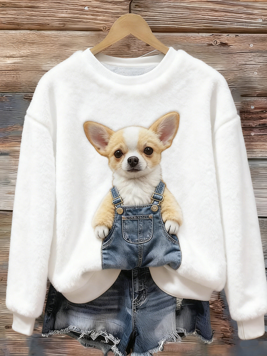 Women’s Cute Dog Flannel Hoodie White / S