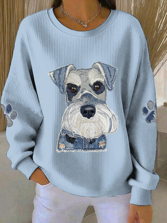 Women’s Animal Cowboy Patchwork Printed Round Neck Long Sleeved Sweatshirt Light Blue / S