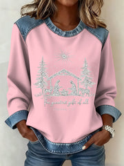 Women’s Christmas Pattern Patchwork Art Sweatshirt Pink / S