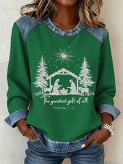 Women’s Christmas Pattern Patchwork Art Sweatshirt Green / S