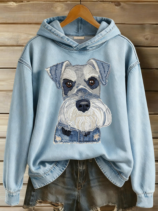 Women’s Denim Animal Printed Round Neck Long Sleeved Hoodie Light Blue / S