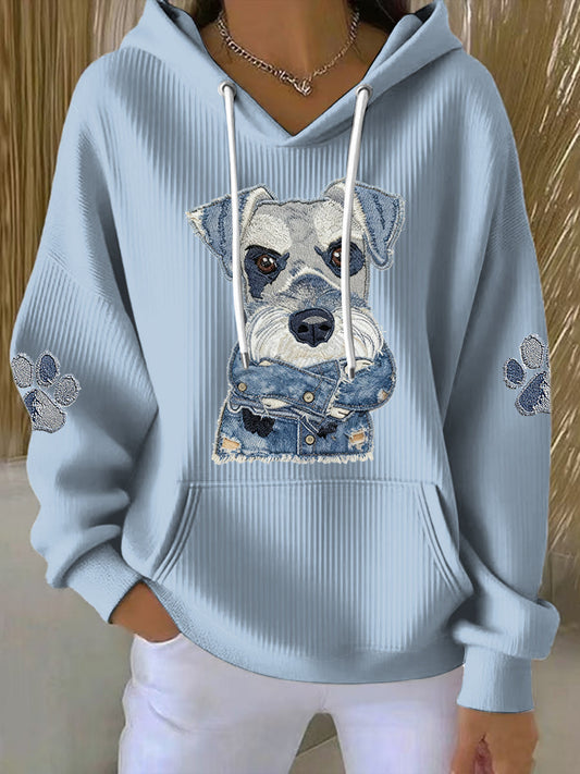 Women’s Denim Animal Printed Round Neck Long Sleeved Hoodie Light Blue / S
