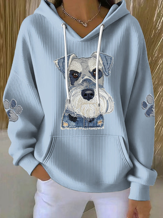 Women’s Denim Animal Printed Round Neck Long Sleeved Hoodie Light Blue / S