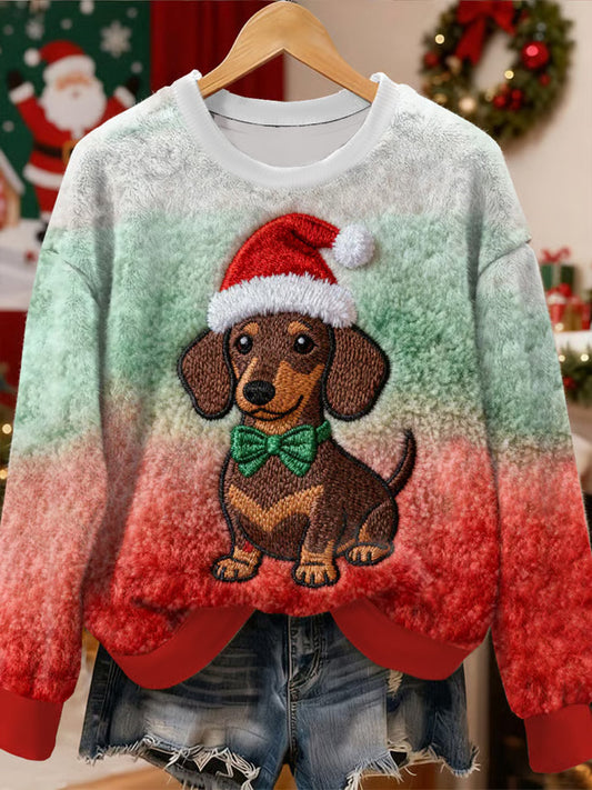 Women’s Christmas Cute Dog Pattern Flannel Hoodie As picture / S