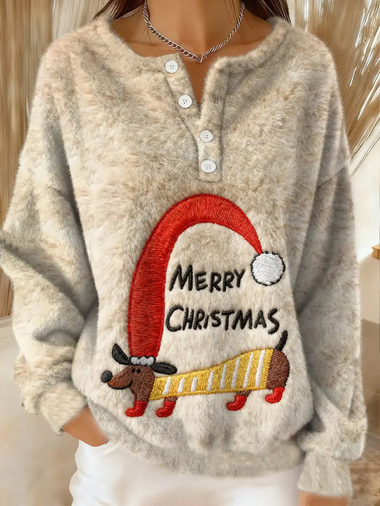 Women’s Funny Christmas Dachshund Pattern Flannel Hoodie As picture / S