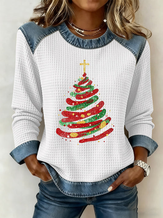 Women’s Christmas Belief Print Waffle Sweatshirt White / S