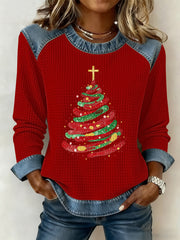 Women’s Christmas Belief Print Waffle Sweatshirt Red / S