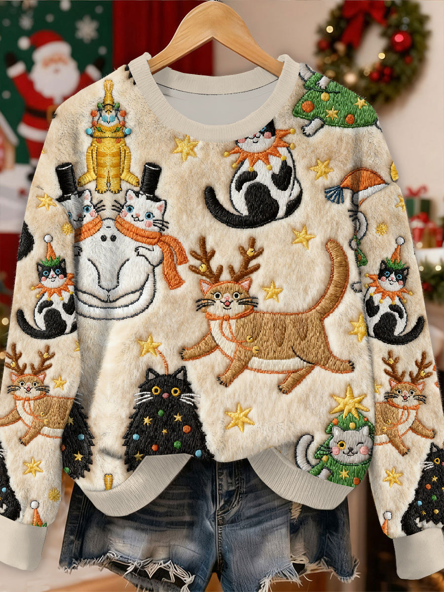 Gorgeous Christmas Animal Print Casual Long Sleeved Sweatshirt As picture / S