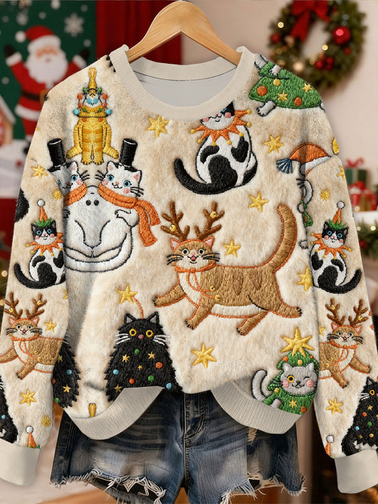 Gorgeous Christmas Animal Print Casual Long Sleeved Sweatshirt As picture / S
