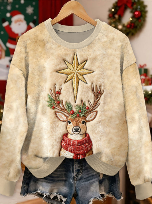 Gorgeous Christmas Reindeer Print Casual Long Sleeved Sweatshirt As picture / S