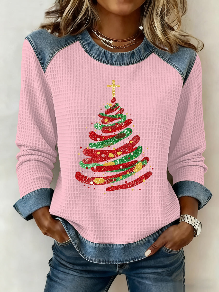 Women’s Christmas Belief Print Waffle Sweatshirt Pink / S