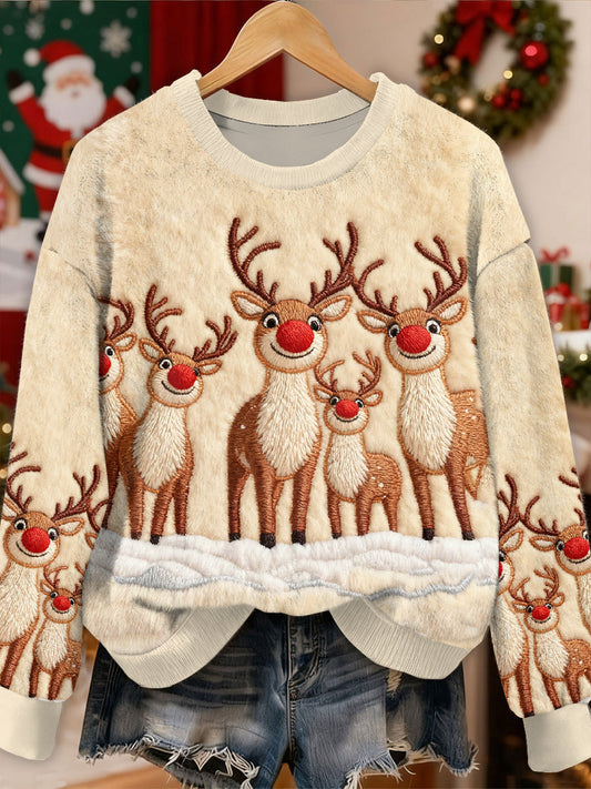 Gorgeous Christmas Reindeer Print Casual Long Sleeved Sweatshirt As picture / S