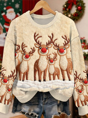 Gorgeous Christmas Reindeer Print Casual Long Sleeved Sweatshirt As picture / S