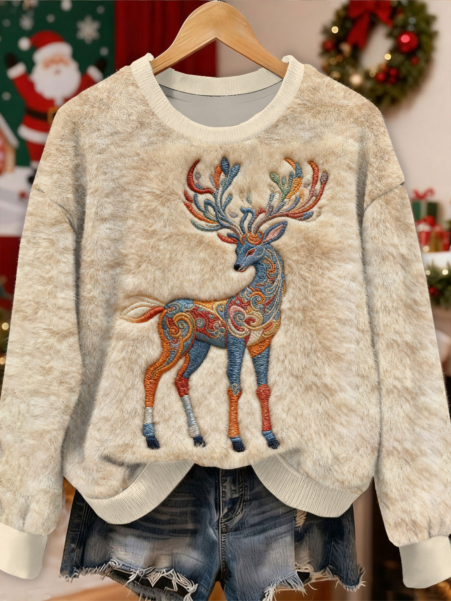 Gorgeous Christmas Reindeer Print Casual Long Sleeved Sweatshirt As picture / S