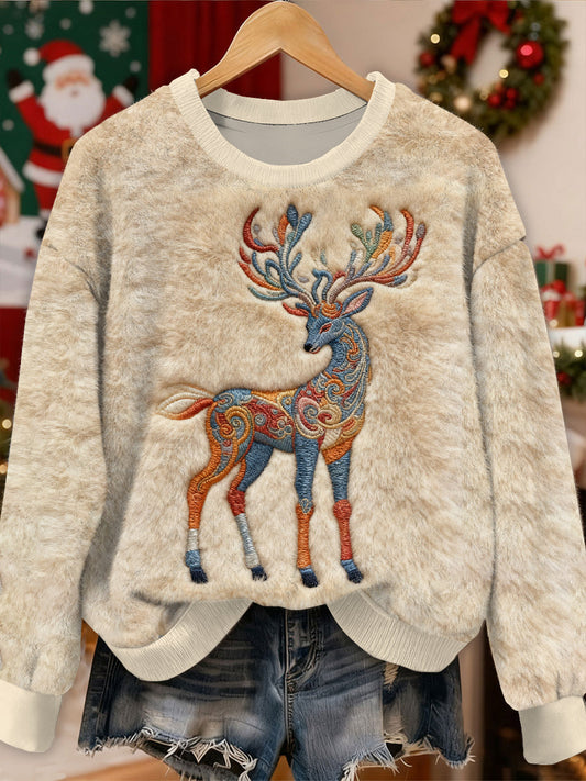 Gorgeous Christmas Reindeer Print Casual Long Sleeved Sweatshirt As picture / S