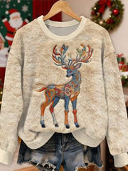 Gorgeous Christmas Reindeer Print Casual Long Sleeved Sweatshirt As picture / S