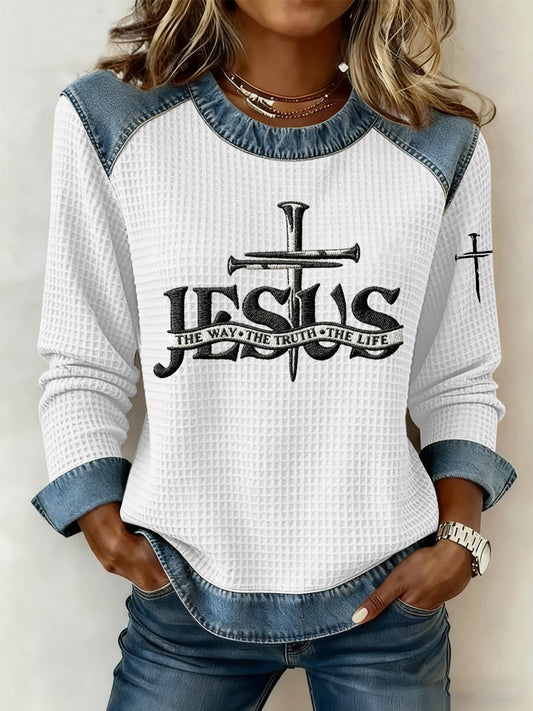Women’s Faith Things Print Waffle Sweatshirt White / S