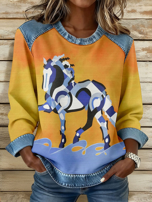 Women’s Geometric Horse Art Sweatshirts As picture / S