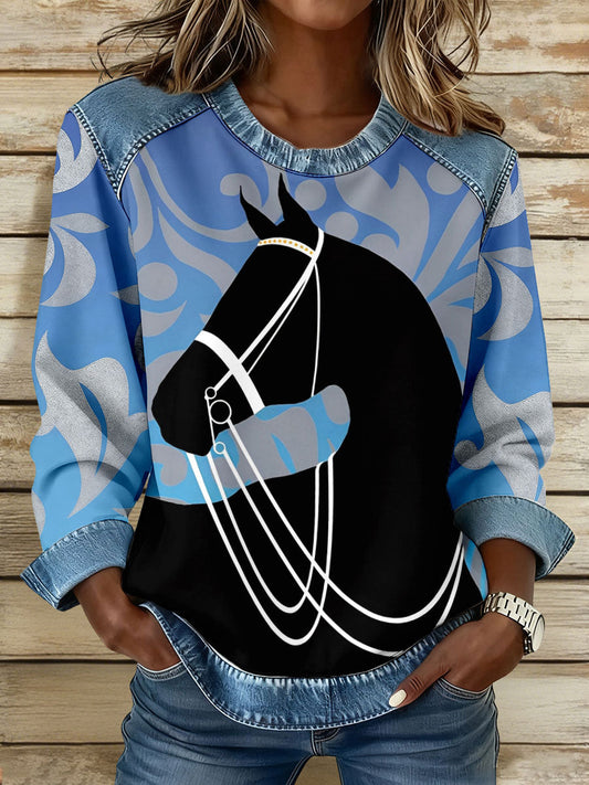 Women’s Horse Art Print Sweatshirts As picture / S