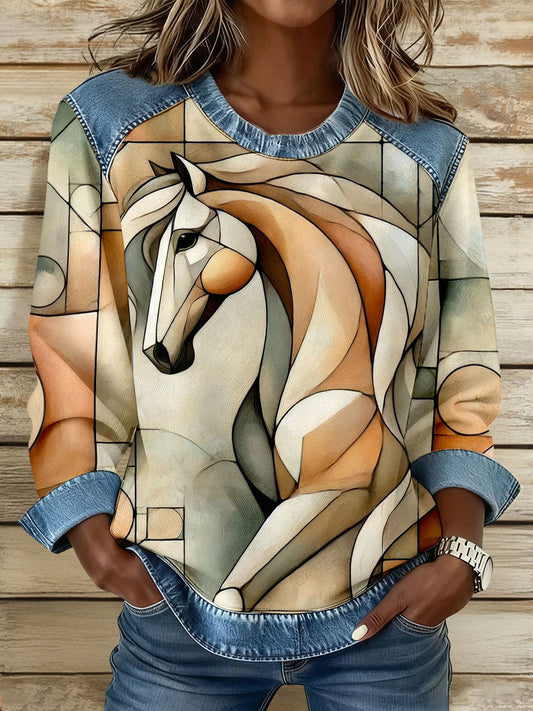 Women’s Geometric Horse Art Print Sweatshirts As picture / S