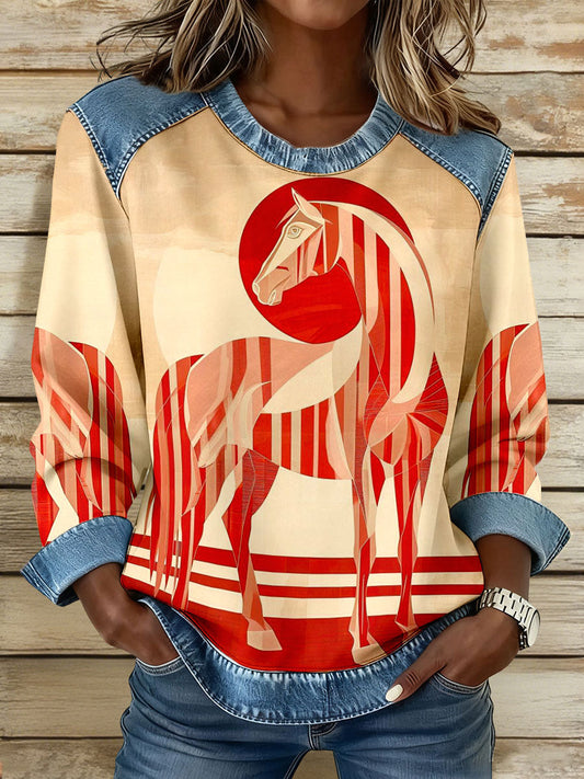 Women’s Geometric Horse Art Sweatshirts As picture / S