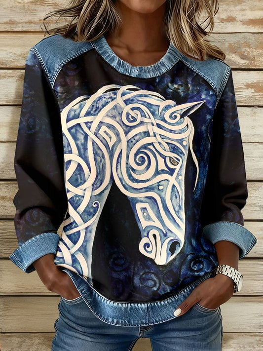 Women’s Horse Art Print Sweatshirts As picture / S