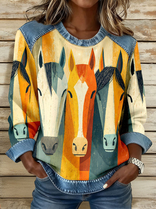 Women’s Horses Art Print Sweatshirts As picture / S