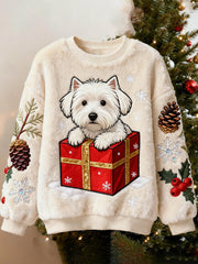 Women’s Retro Animal Christmas Art Print Casual Flannel Top A / S