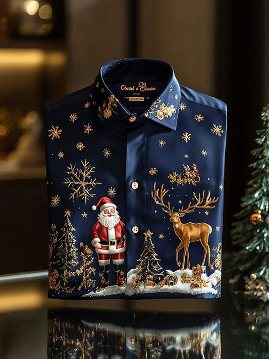 Men’s Christmas Art Printed Shirt Navy Blue / S