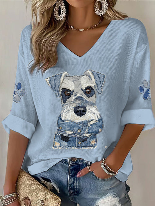 Women’s Animal Print V-neck Mid-Sleeve printed Casual T-shirt Blue / S