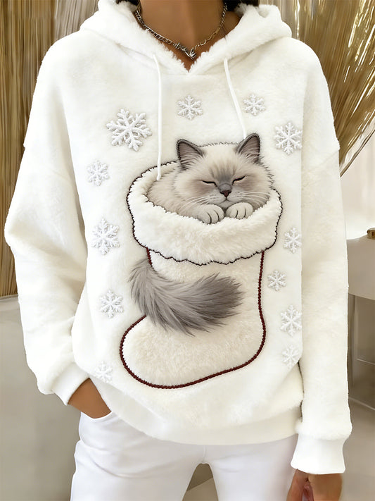 Women’s Retro Animal Art Print Comfortable Flannel Hooded Sweatshirt A / S
