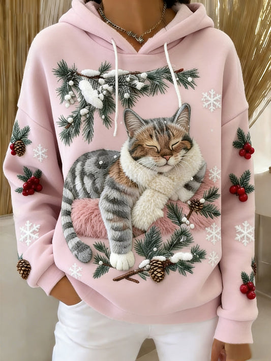 Women’s Retro Animal Art Print Comfortable Flannel Hooded Sweatshirt A / S